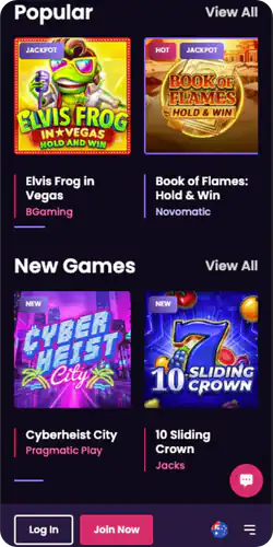 Vegasnow App Popular games