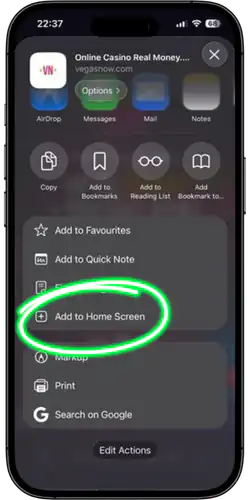 VegasNow App - Add to Home Screen